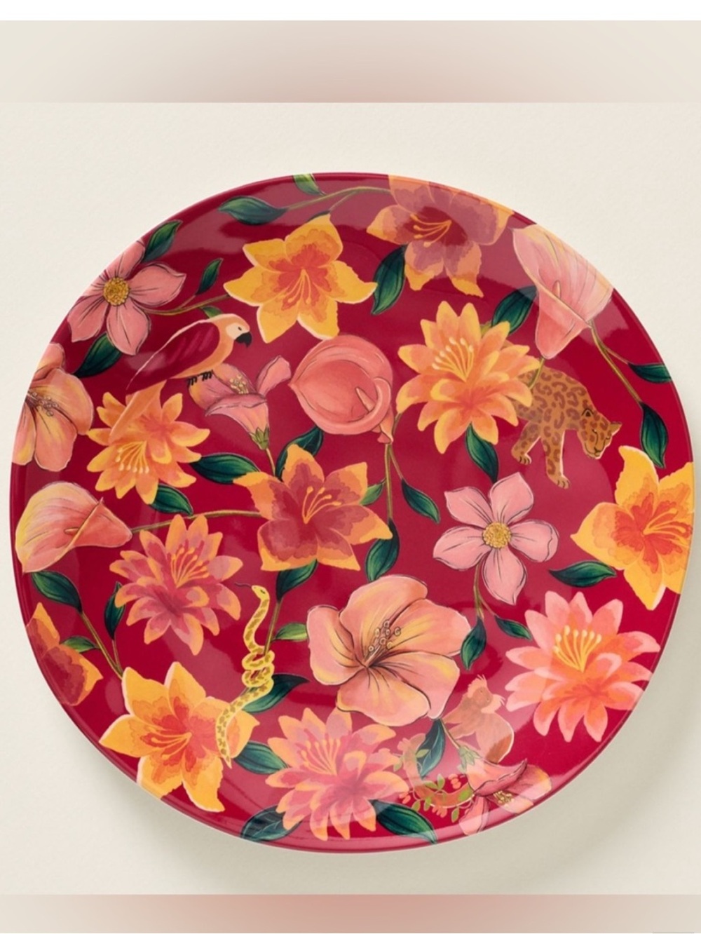 🐆FARM Rio Anthropologie Melamine Plates Dessert New Tropical Cheetah Monkey 8.5”